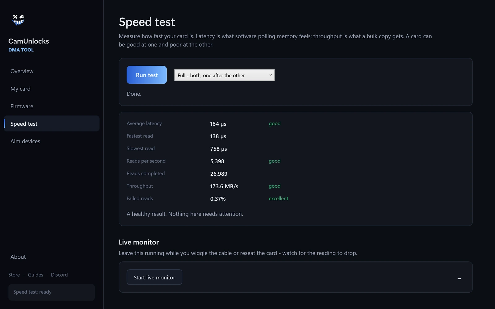 A Full speed test with good results