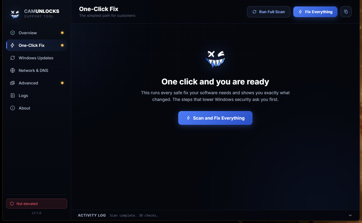 The One-Click Fix tab
